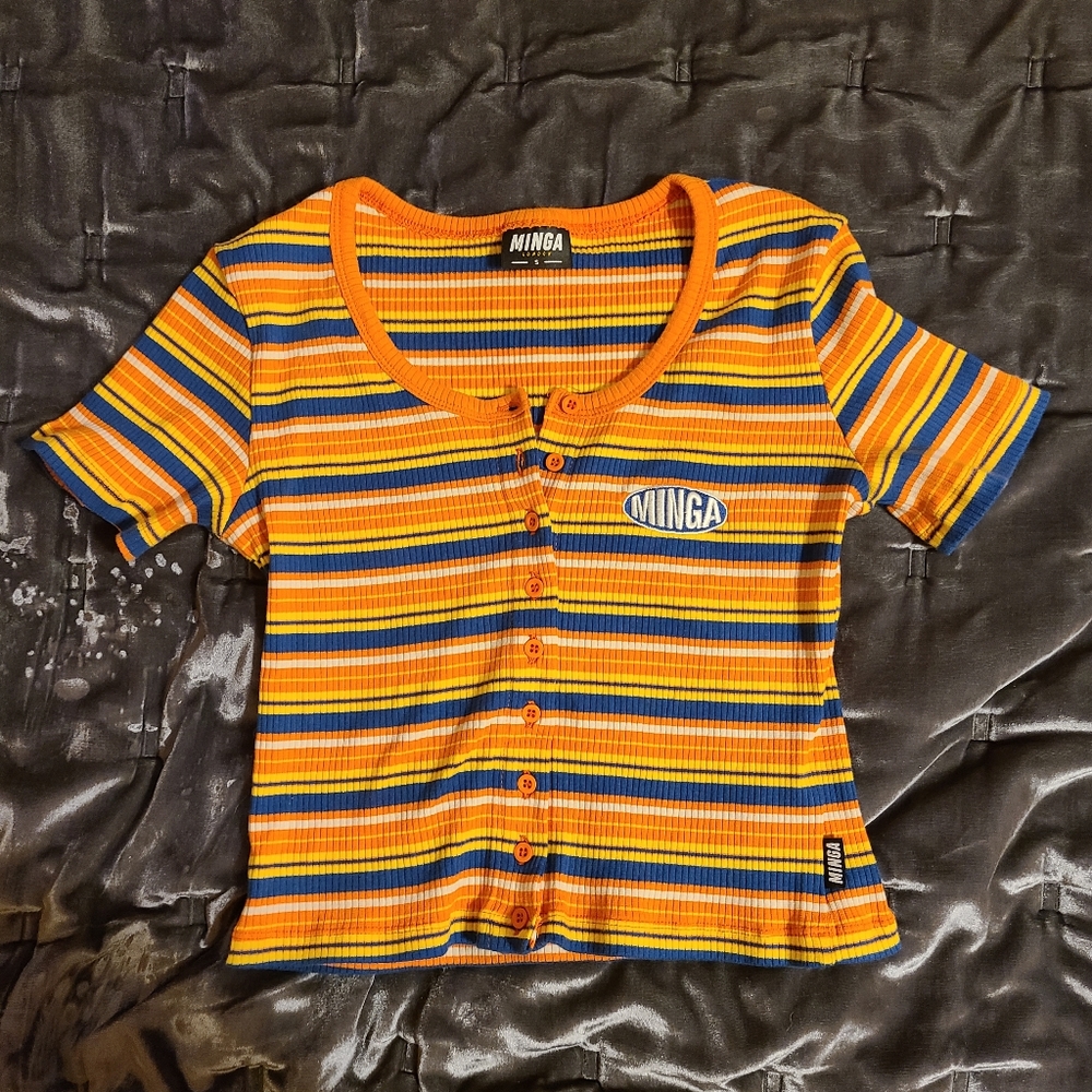 Minga Orange Stripe Crop Top